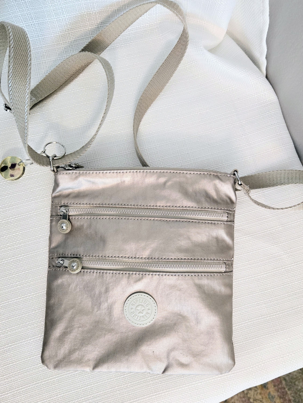 Kipling Keiko Crossbody Bag Purse Metallic Champagne Glow Blush Pink